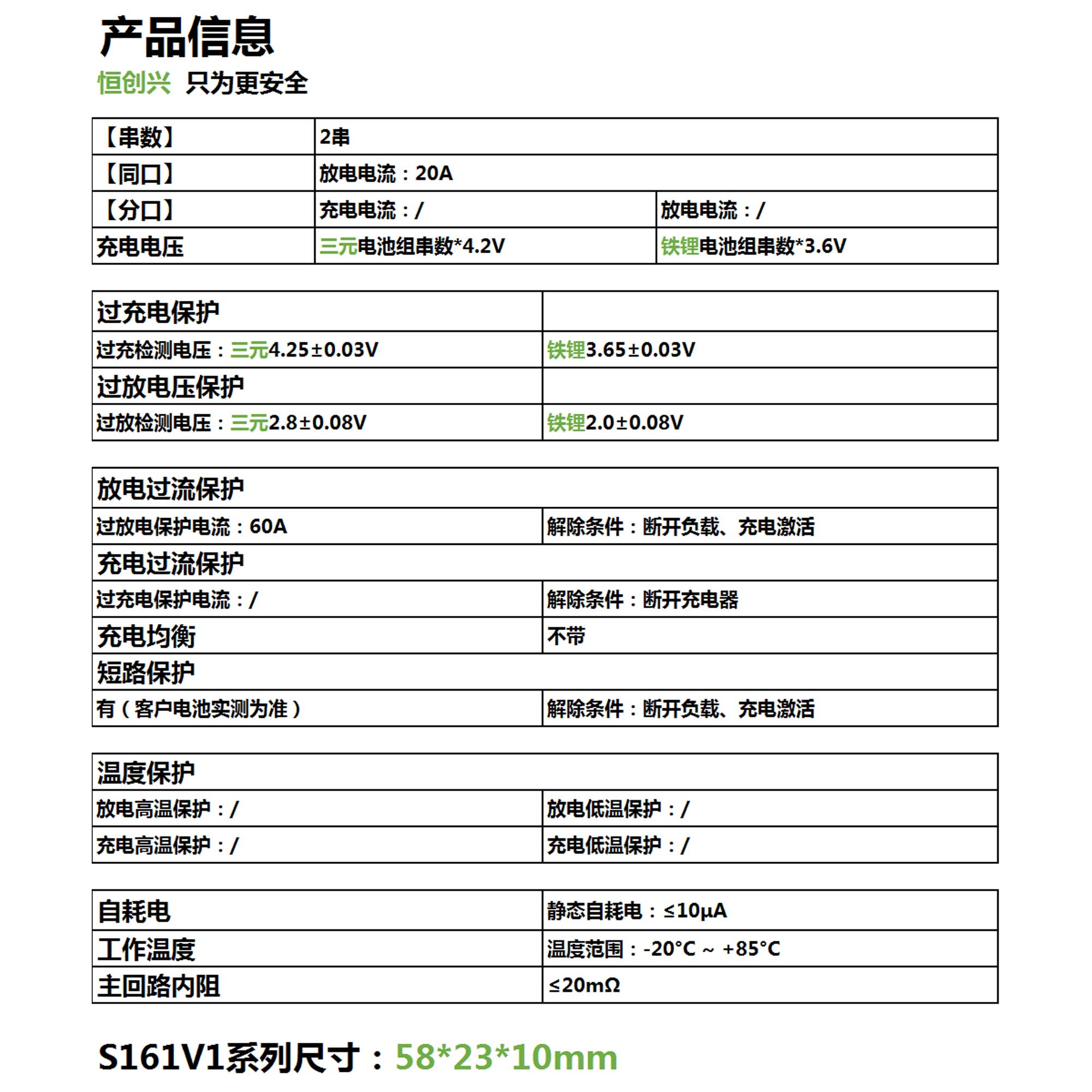 手機鋰電池保護板參數(shù)表